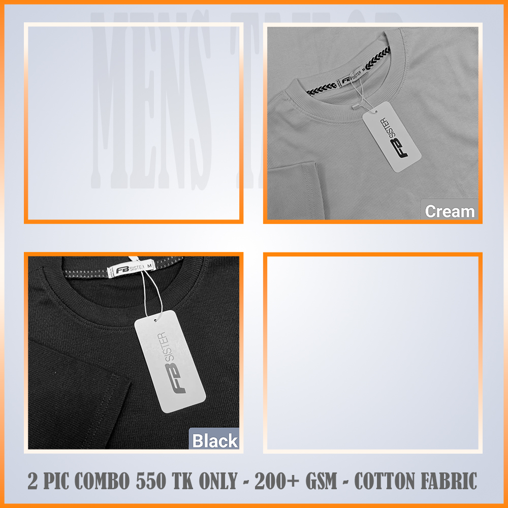 Super Comfort and Export Quality Rib Premium T-Shirt- one color -rib Black-Cream