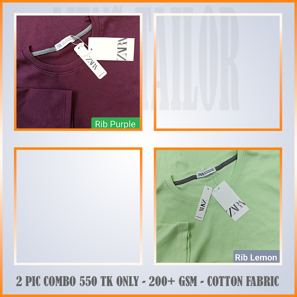 Super Comfort and Export Quality Rib Premium T-Shirt- one color -rib Purpel-rib Lemon