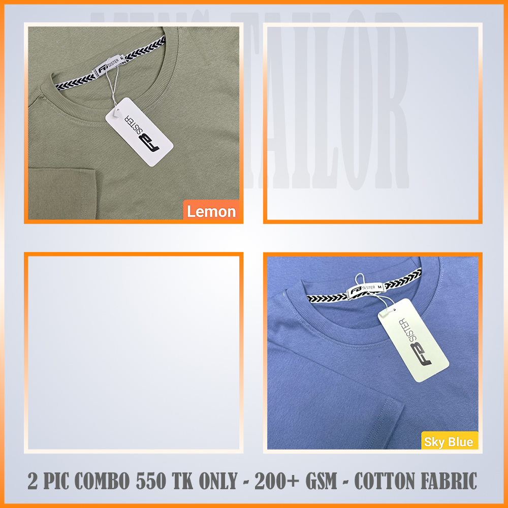 Super Comfort and Export Quality Rib Premium T-Shirt- one color -rib Lemon-Sky Blue