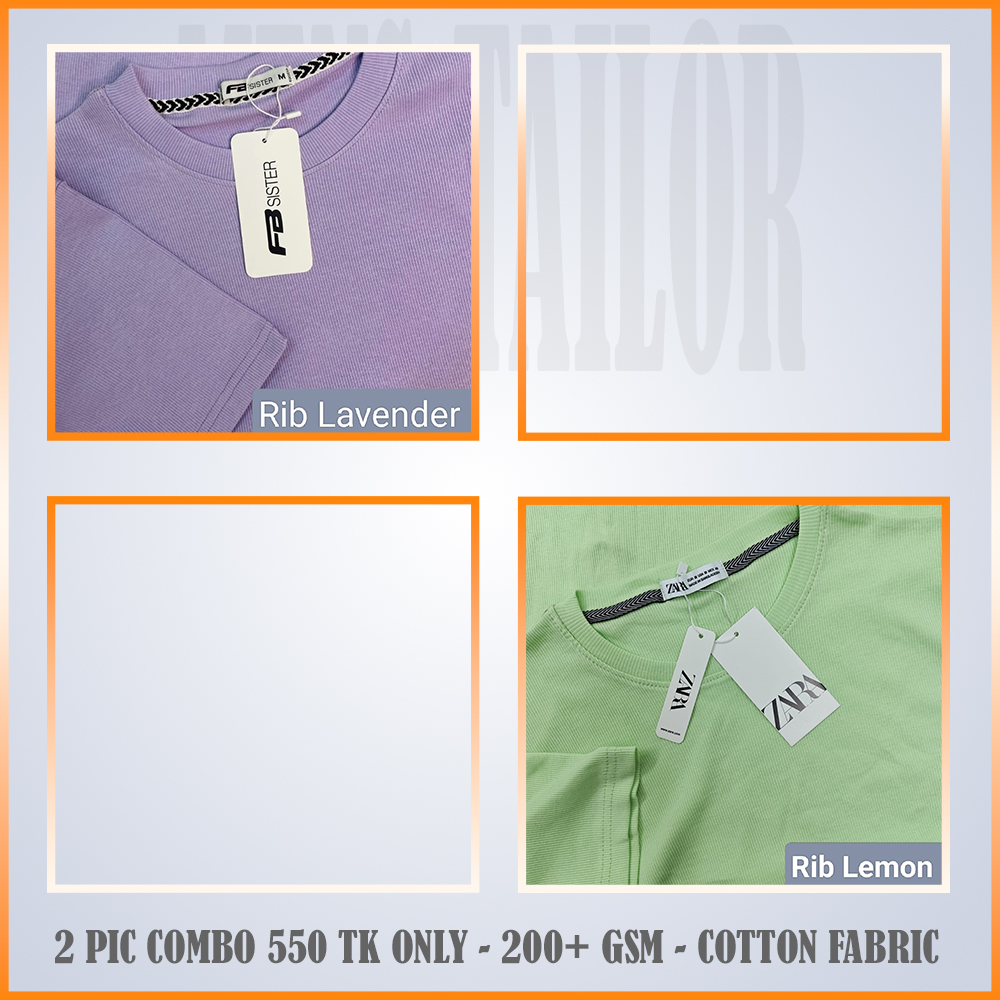 Super Comfort and Export Quality Rib Premium T-Shirt- one color -rib Levender-rib Lemon