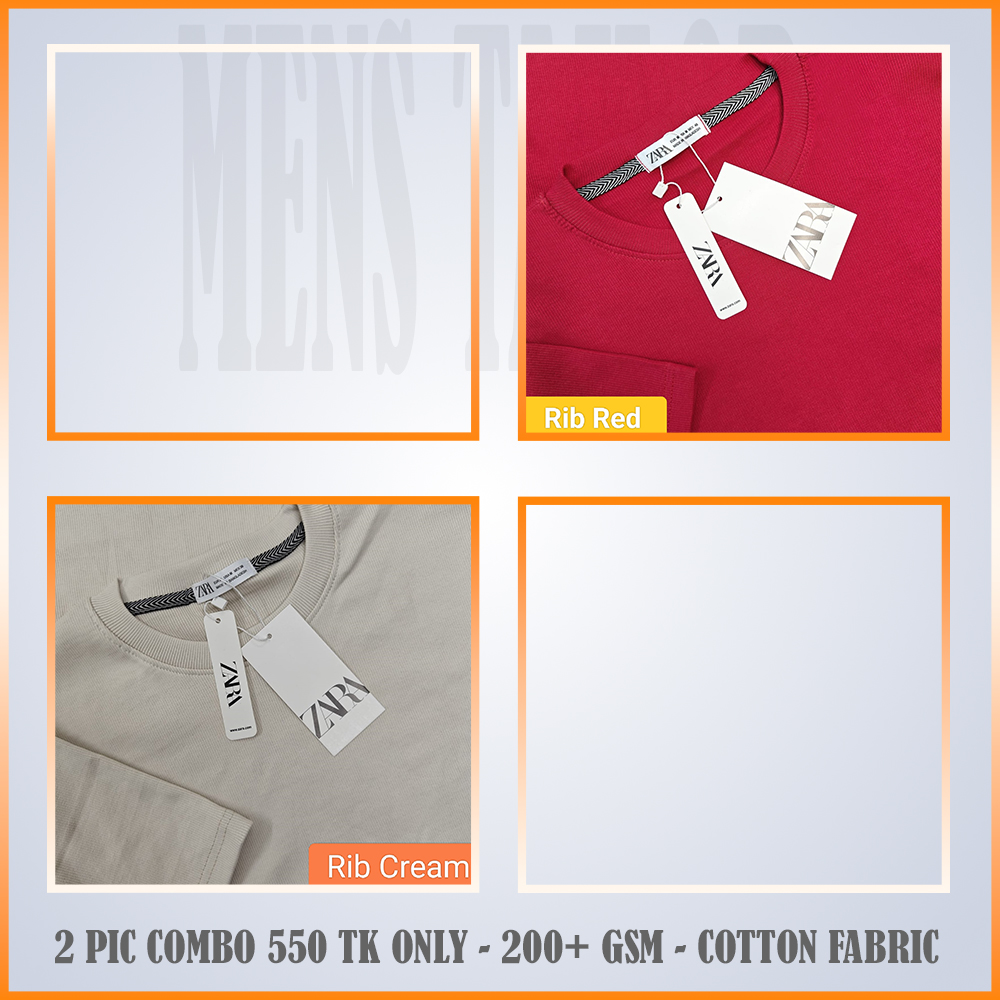Super Comfort and Export Quality Rib Premium T-Shirt- one color -rib Red-rib Cream
