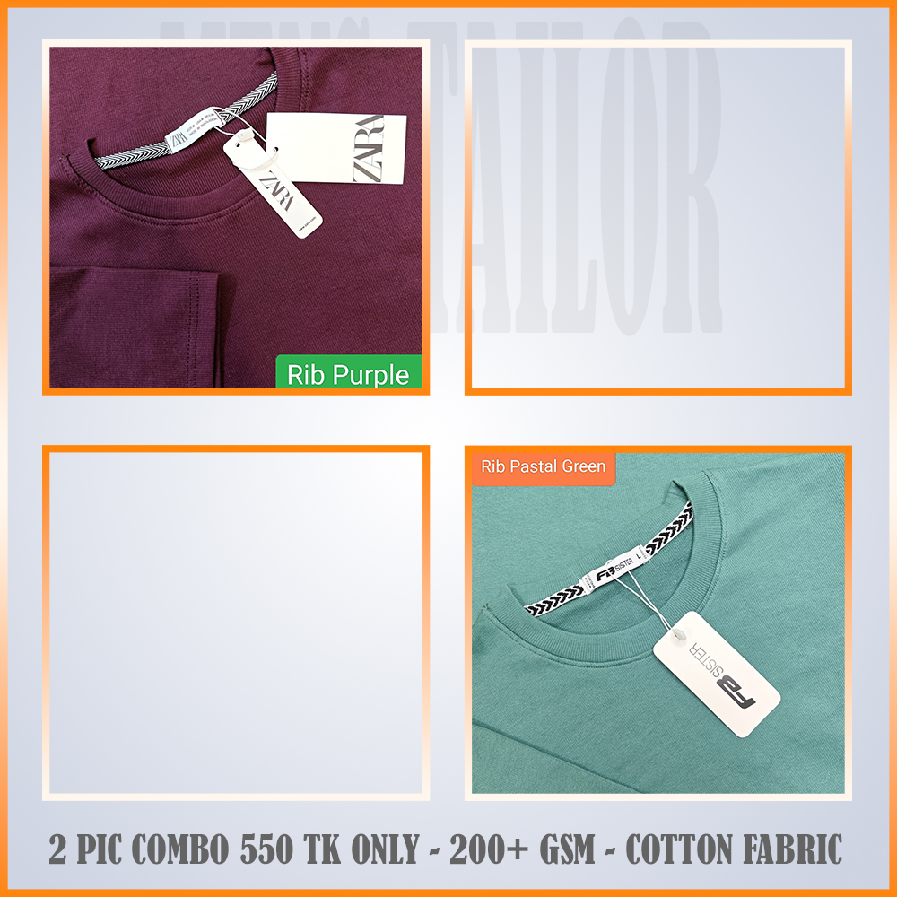 Super Comfort and Export Quality Rib Premium T-Shirt- one color -rib Pastel green-rib Purple