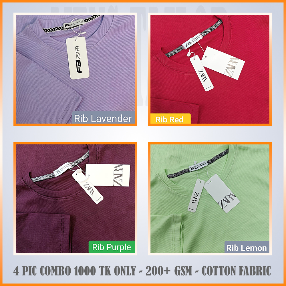 Super Comfort and Export Quality Rib Premium T-Shirt- one color combo- rib lavender-rib red-rib purple-rib lemon